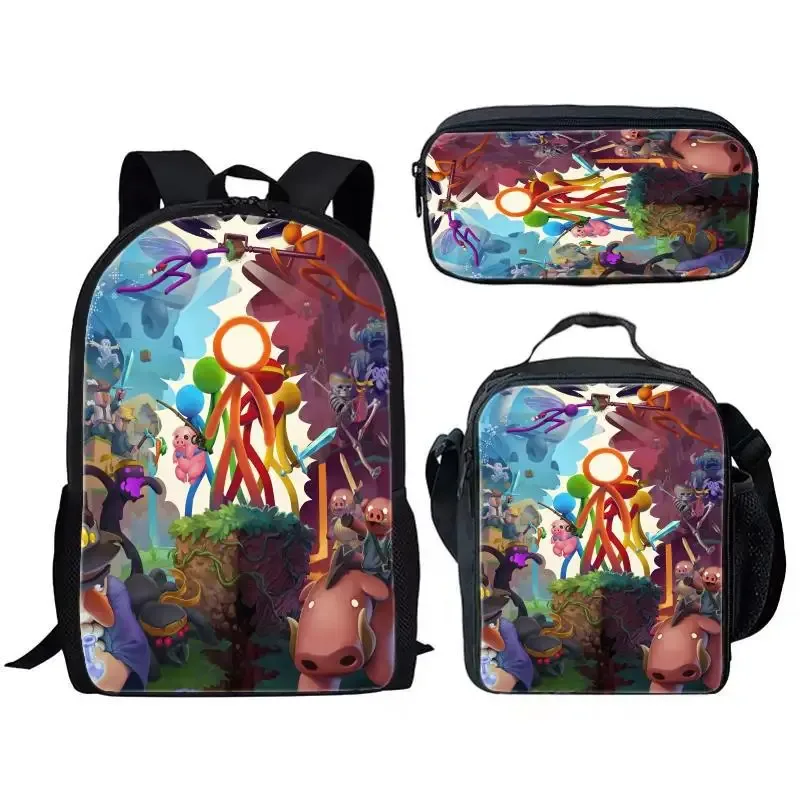 luxe populaire drôle alan becker impression 3d 3 pièces/ensemble sacs d'école pour élèves sac à dos pour ordinateur portable sac à dos sac à déjeuner à bandoulière trousse à crayons