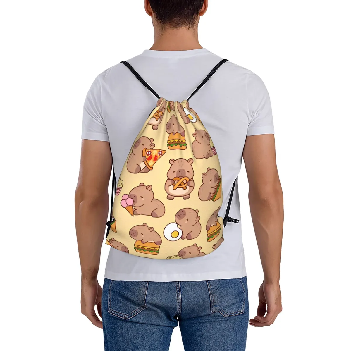 sac à dos à cordon de serrage capybara mignon, sac de sport résistant à l'eau, sac à cordon pour le yoga, 36 cm (largeur) x 43 cm (hauteur)