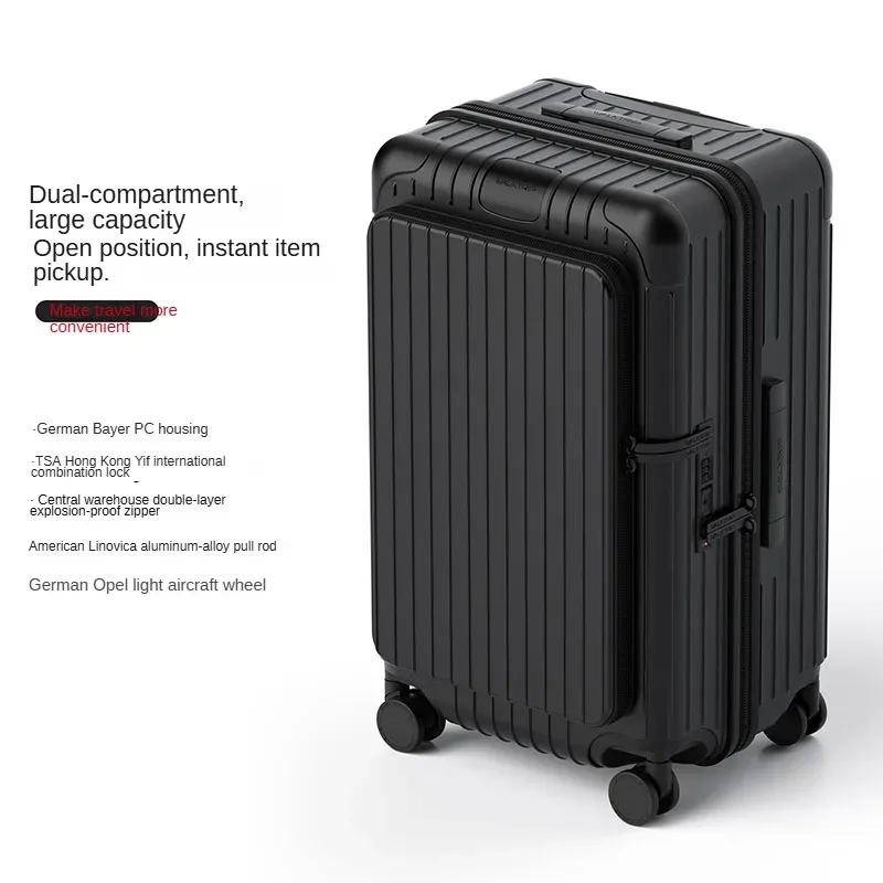 valise à ouverture frontale ko-ku avec fermeture éclair anti-explosion, valise à roulettes 20/24/26 pouces, grande capacité, valise de voyage, sac de cabine