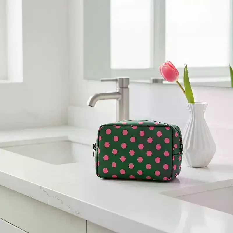 trousse de maquillage à pois, trousse de toilette de voyage étanche avec fermeture éclair, étui pour pinceaux de maquillage