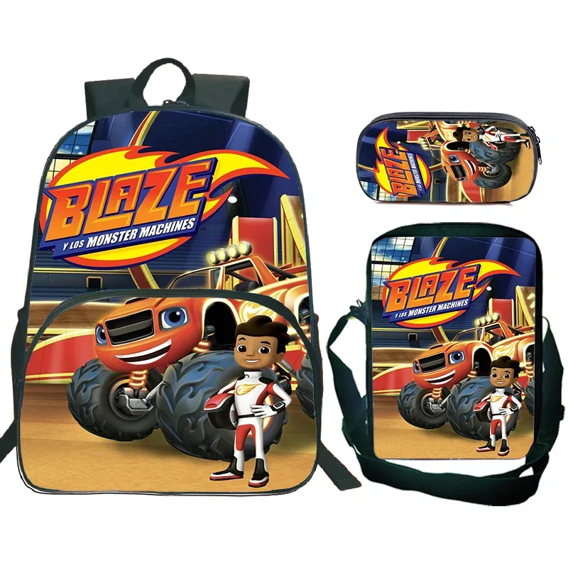 Sac à dos Blaze And The Monster Machines, 3 pièces, sac d'école pour enfants avec sacs à bandoulière, trousse à crayons, sac à dos Blaze Car pour garçons et filles
