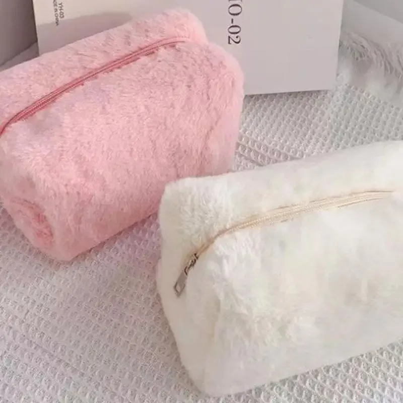 sac de beauté en peluche douce pour femmes, étuis à cosmétiques de voyage compacts, paquets de toilette à fermeture éclair unique, pochette de douche, sacs de rangement