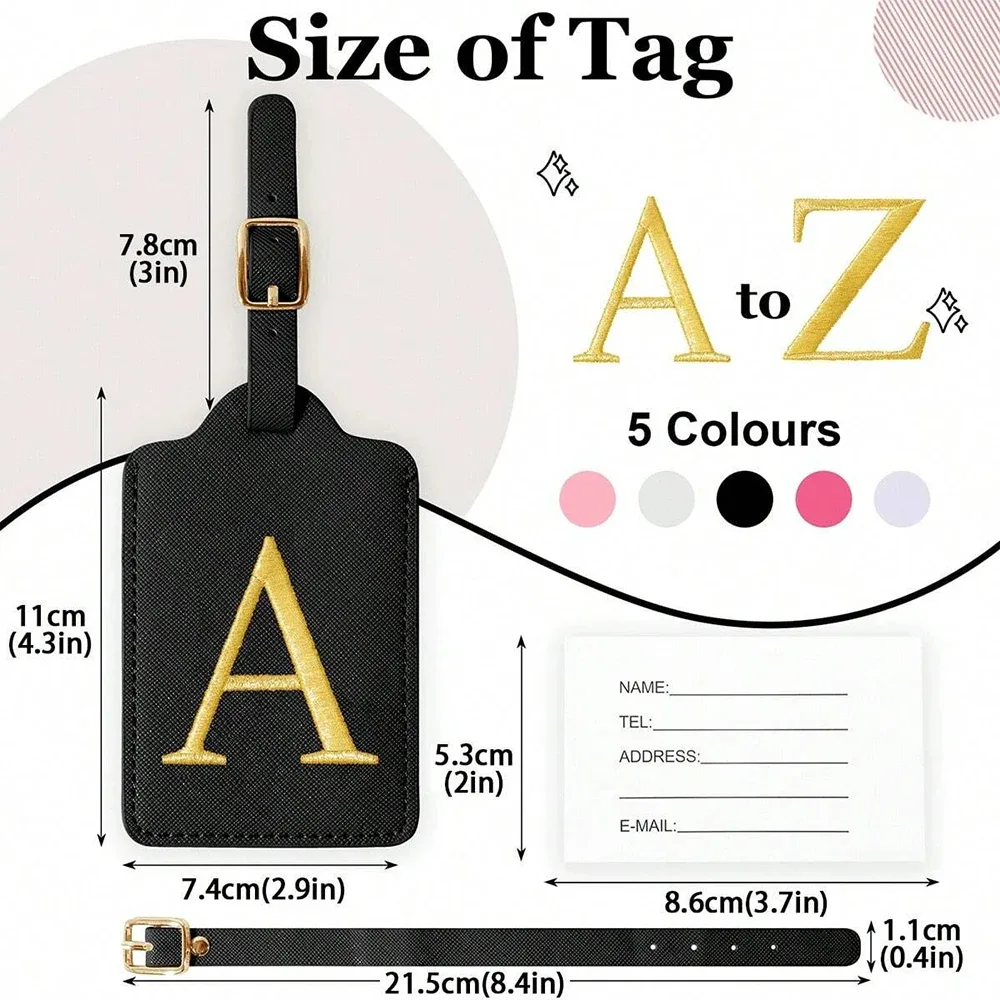 étiquette de bagage en cuir pu pour voyage-étiquette d'identification de valise durable avec couverture de confidentialité et fente pour carte nominative (a-z) liu