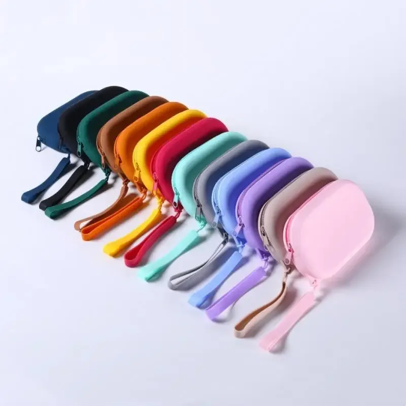 pochette en silicone à fermeture éclair lisse pour écouteurs, portefeuille, organisateur de cosmétiques, porte-monnaie pour femmes et filles