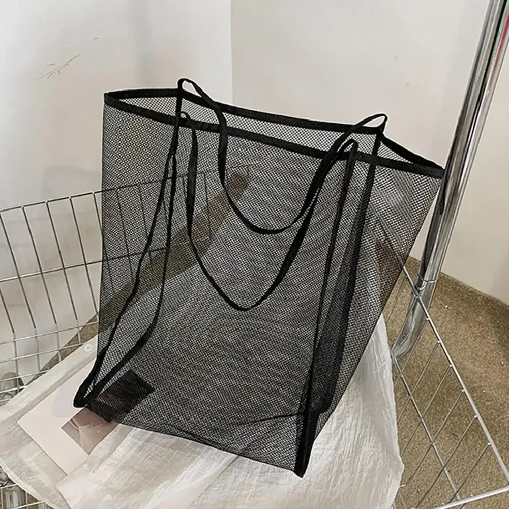 sac en maille transparente, sac de plage de grande capacité, sac à main organisateur polyvalent, sac de rangement pour cosmétiques et articles de toilette pour la piscine