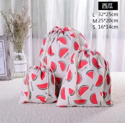 pochette en tissu de coton et de lin, sac à cordon, imprimé de fruits mignons, sac de rangement de chaussures en tissu de voyage pour enfants, étui de maquillage, sac cadeau de noël