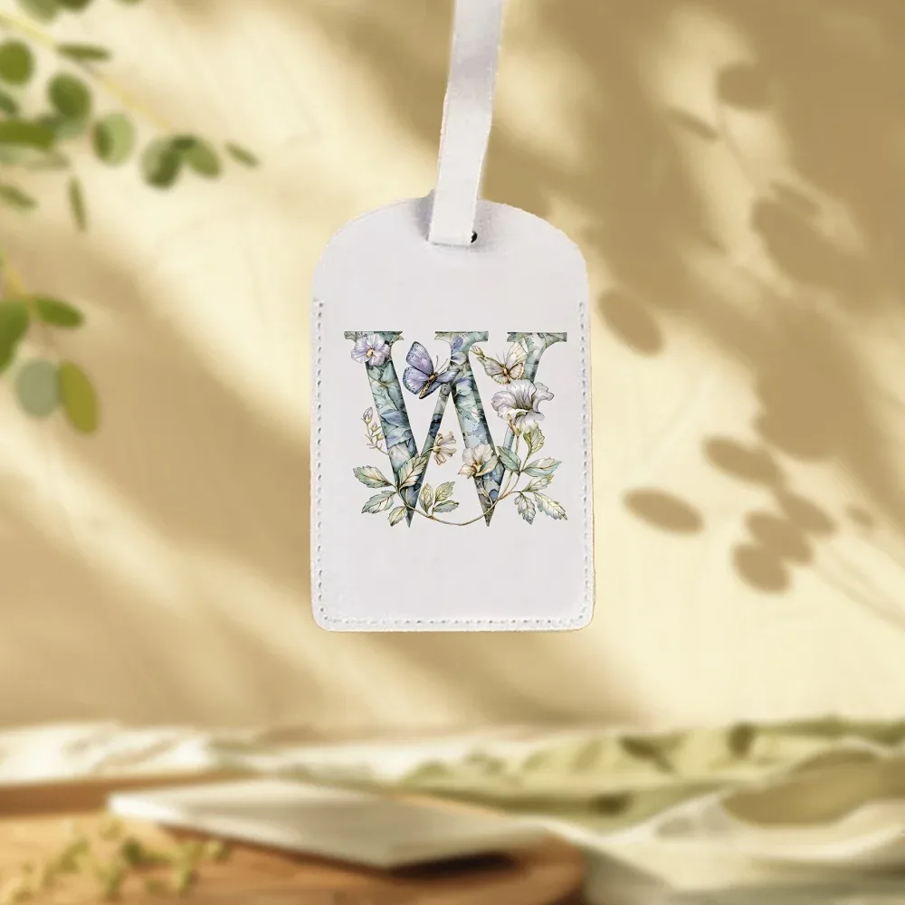 étiquettes de bagages blanches personnalisées adaptées aux valises, aux vêtements et aux bijoux - nom/logo/texte, 26 étiquettes florales et alphabétiques