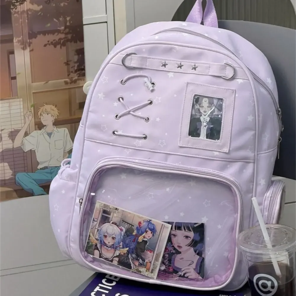 sac à dos transparent kawaii à imprimé étoiles, sac d'école lolita itabag, sac à dos y2k pour étudiants, sac de voyage diy