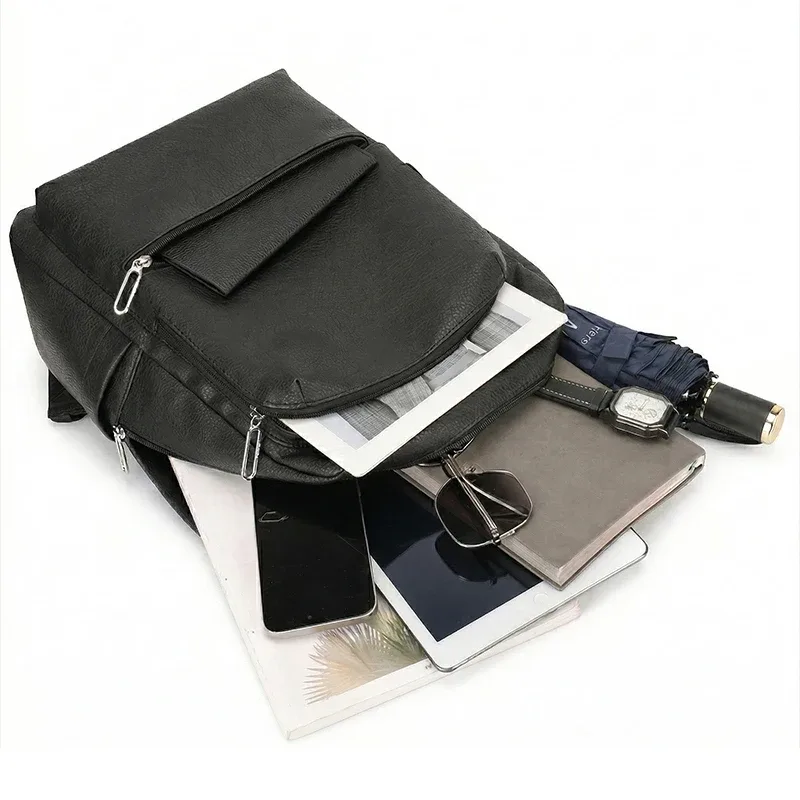 sac à dos en cuir pu pour hommes, grande capacité, sac pour ordinateur portable, adapté aux ordinateurs portables, sac de voyage classique et décontracté pour le travail et les étudiants