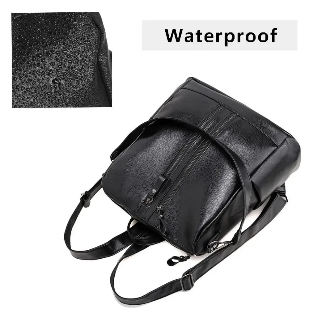 sac à dos d'école en cuir souple pour femme, sac d'université multifonctionnel décontracté, sacs initiés de grande capacité, fourre-tout de voyage, noir