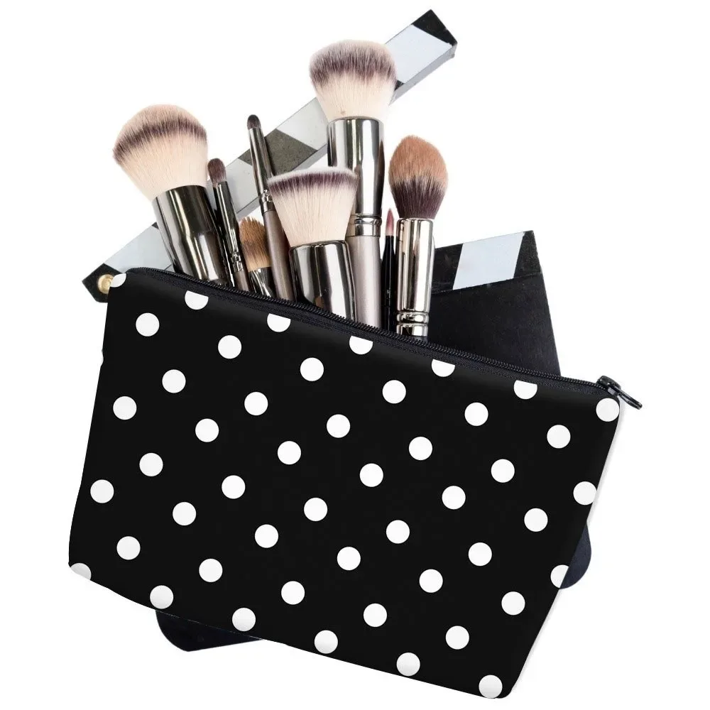 pochette de maquillage à pois tendance en polyester avec fermeture éclair, trousse de toilette portable