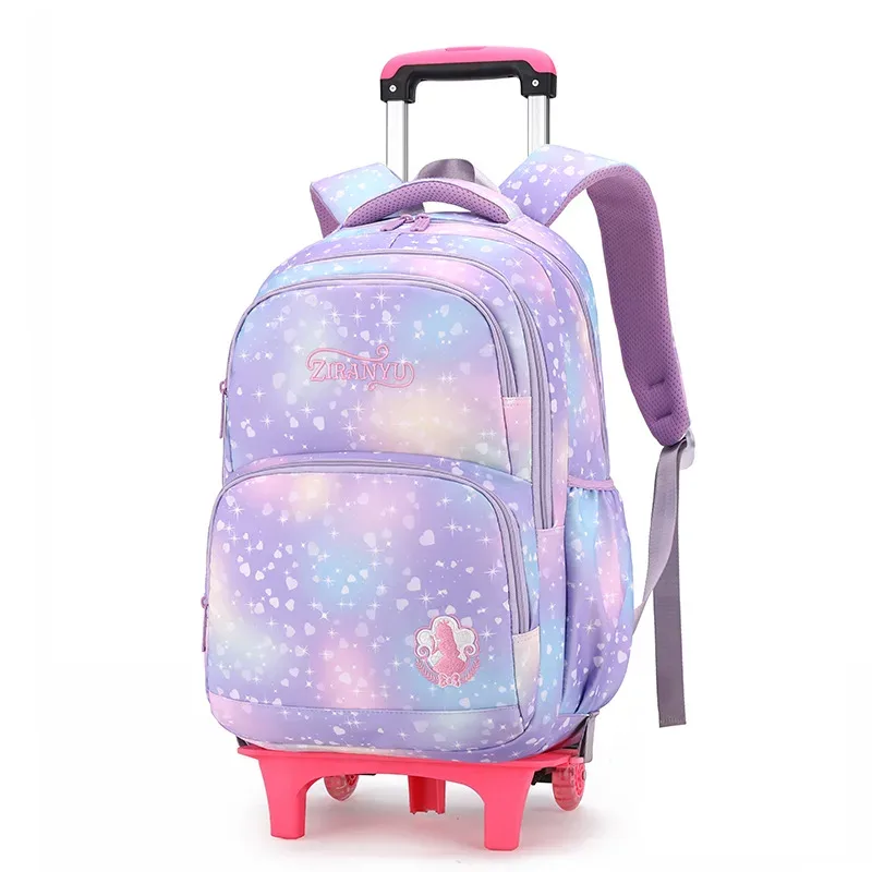 sac à dos pour enfants avec roulettes sacs d'école pour filles sac à roulettes mignon cartable princesse sac à dos à roulettes sacs à livres pour enfants