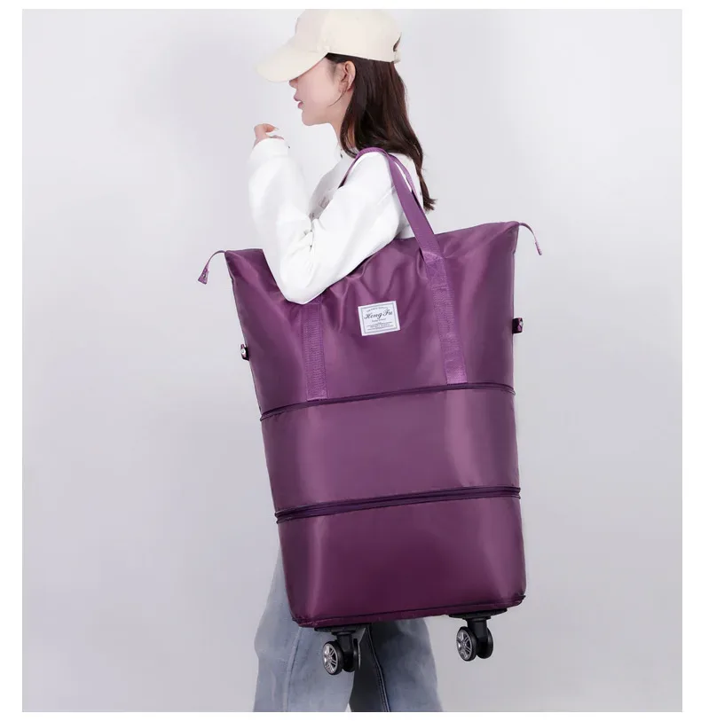 sac de voyage à roulettes spinner wheel, grande capacité, extensible, avec bandoulière, bagage à main pour femme, week-end