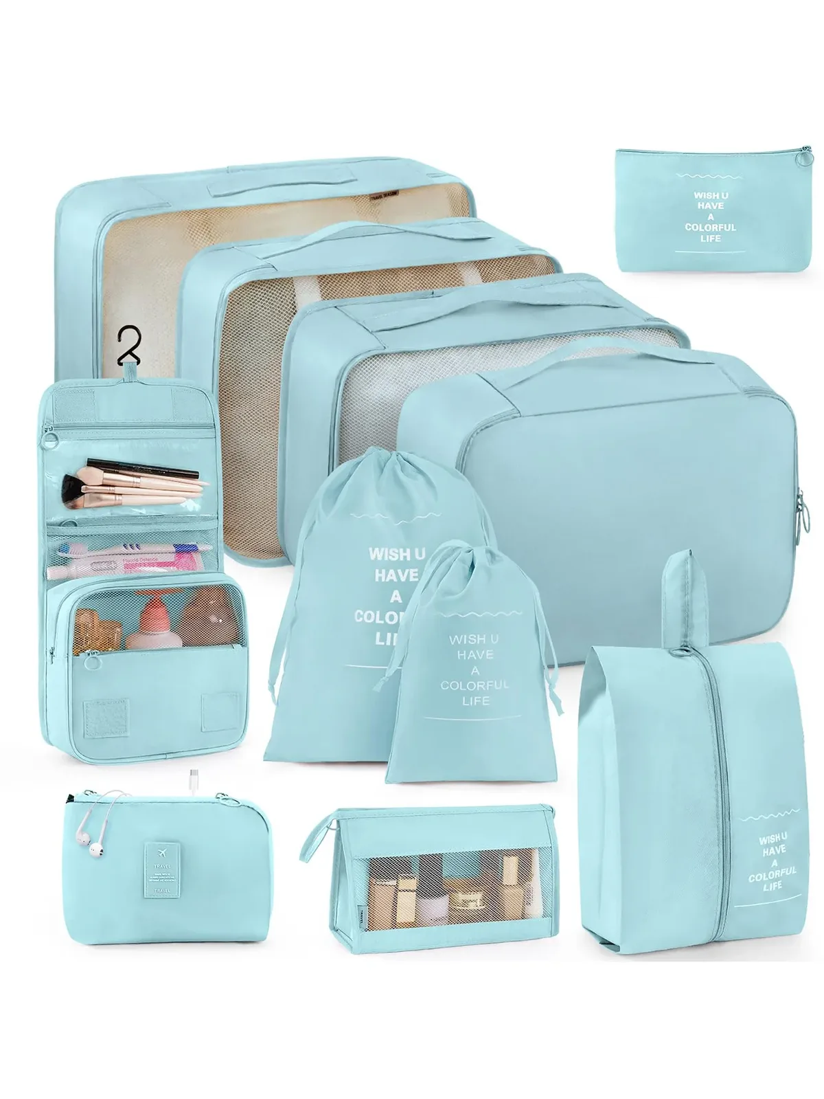 ensemble de sacs de rangement de voyage portables de 11 pièces, organisez facilement vos vêtements, chaussures et sous-vêtements, parfaits pour les voyages quotidiens, les voyages d'affaires, le rangement à domicile, les valises, les sacs de rangement de voyage, les chaussures, les toilettes et les sacs à linge