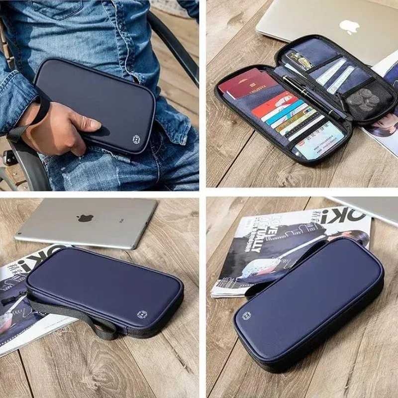 couverture de passeport de voyage familiale légère, portefeuille zippé, sac de rangement de documents oxford avec dragonne détachable pour femmes et hommes