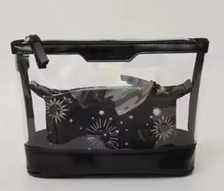 sac fourre-tout et trousse de toilette en pvc transparent bleu marcus avec sac intérieur pour femmes