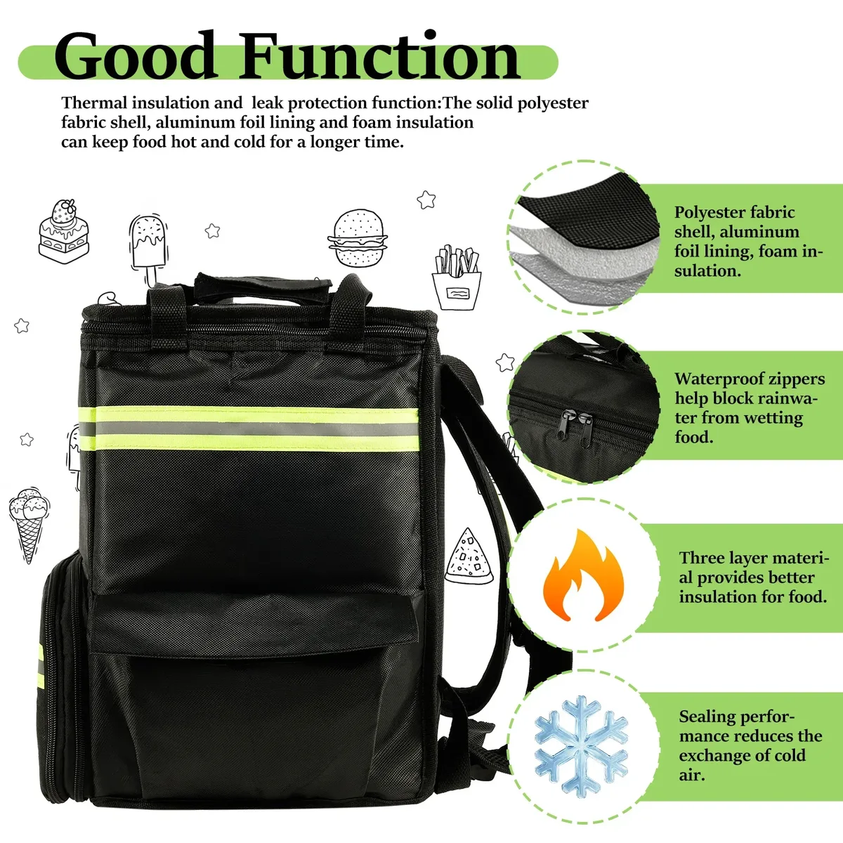 sac à dos isotherme pour pique-nique, sac à dos isotherme pour le maintien de la fraîcheur des aliments, sac de voyage pour le camping en plein air, sac de livraison pour le stockage des aliments.
