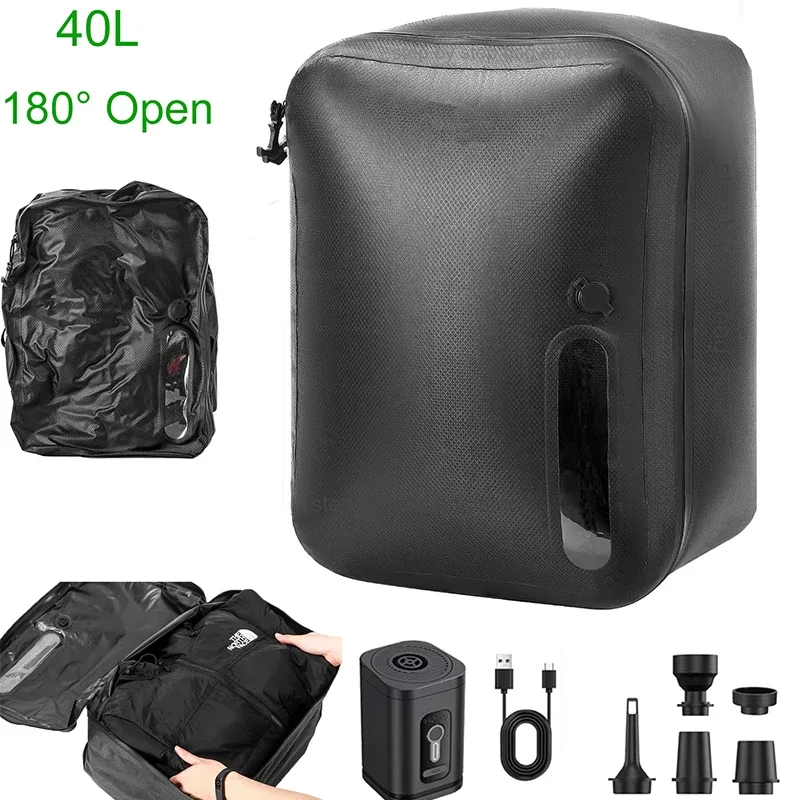 180 °   sacs sous vide ouverts pour voyage, sacs de compression peu encombrants 40l pour bagages, valise, sac à dos, rangement à domicile, étanche