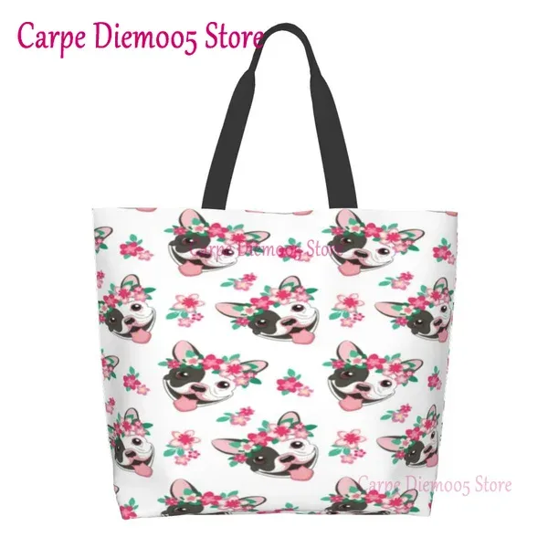 sac fourre-tout grande capacité pour femme, sac d'épicerie pour femme, bouledogues français mignons, initié