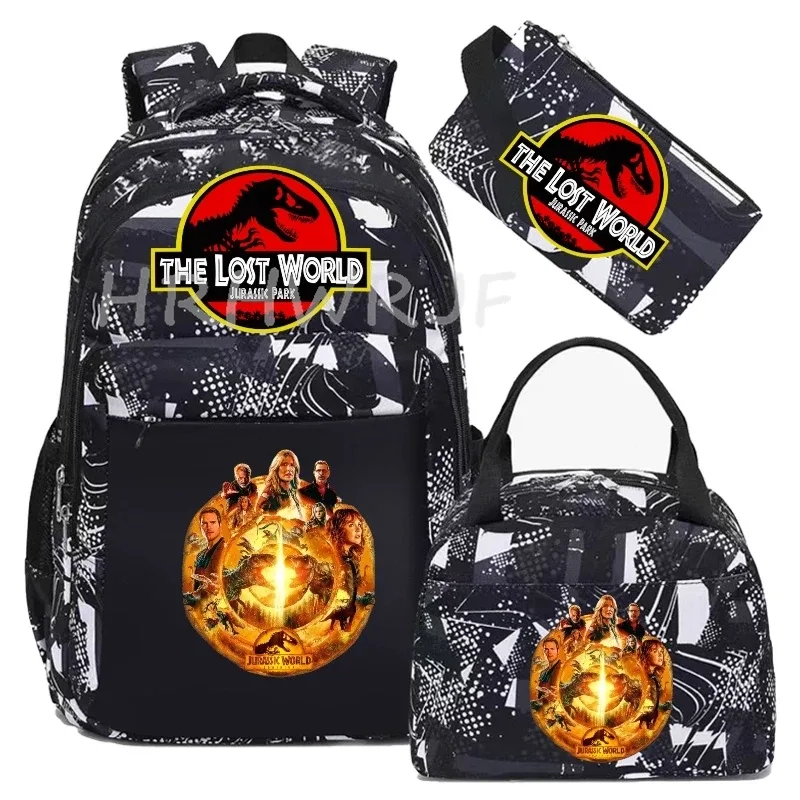 sac à dos jurassic world park, sac à dos de voyage camouflage dinosaure avec sacs à lunch, sacs d'école pour ordinateur portable pour femmes et hommes, 3 pièces