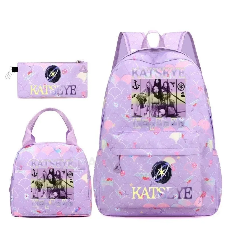 sac à dos amusant katseye, imperméable, grande capacité, pour ordinateur portable, sac d'école, pour femmes et hommes, motif dessin animé, sac de voyage, ensemble de 3 pièces.