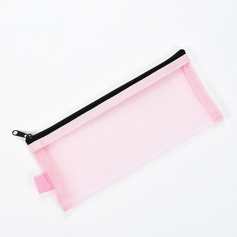 20.5x9cm maille sac cosmétique filets papeterie crayon sac étui support fermeture éclair portable rouges à lèvres clés pièce de monnaie charge câble organisateur