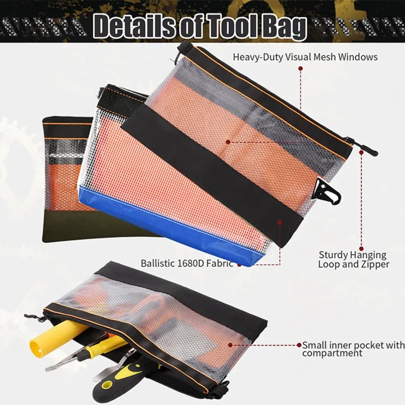 sac de rangement étanche, sac à outils transparent en pvc, kit de matériel antistatique, sac de pièces portables, sac de travail pratique multifonctionnel