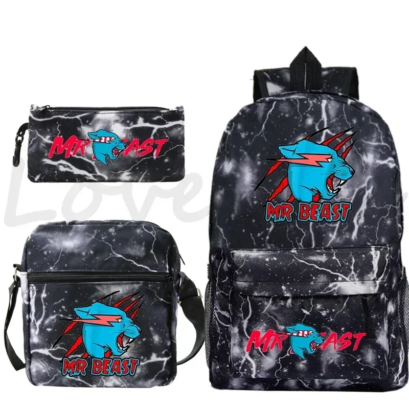 sac à dos d'école mr beast lightning cat pour garçons et filles, sacs d'école 3 pièces/ensemble, sac de voyage, sac à dos imprimé mr beast, mochila pour enfants, cadeau