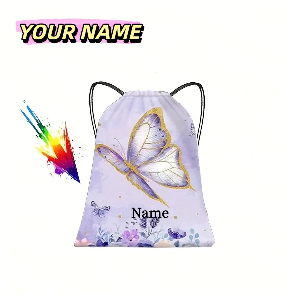 sac à dos personnalisé avec cordon de serrage et motif de papillon mignon, pour unisexe, voyage, sport, natation, utilisation quotidienne en plein air