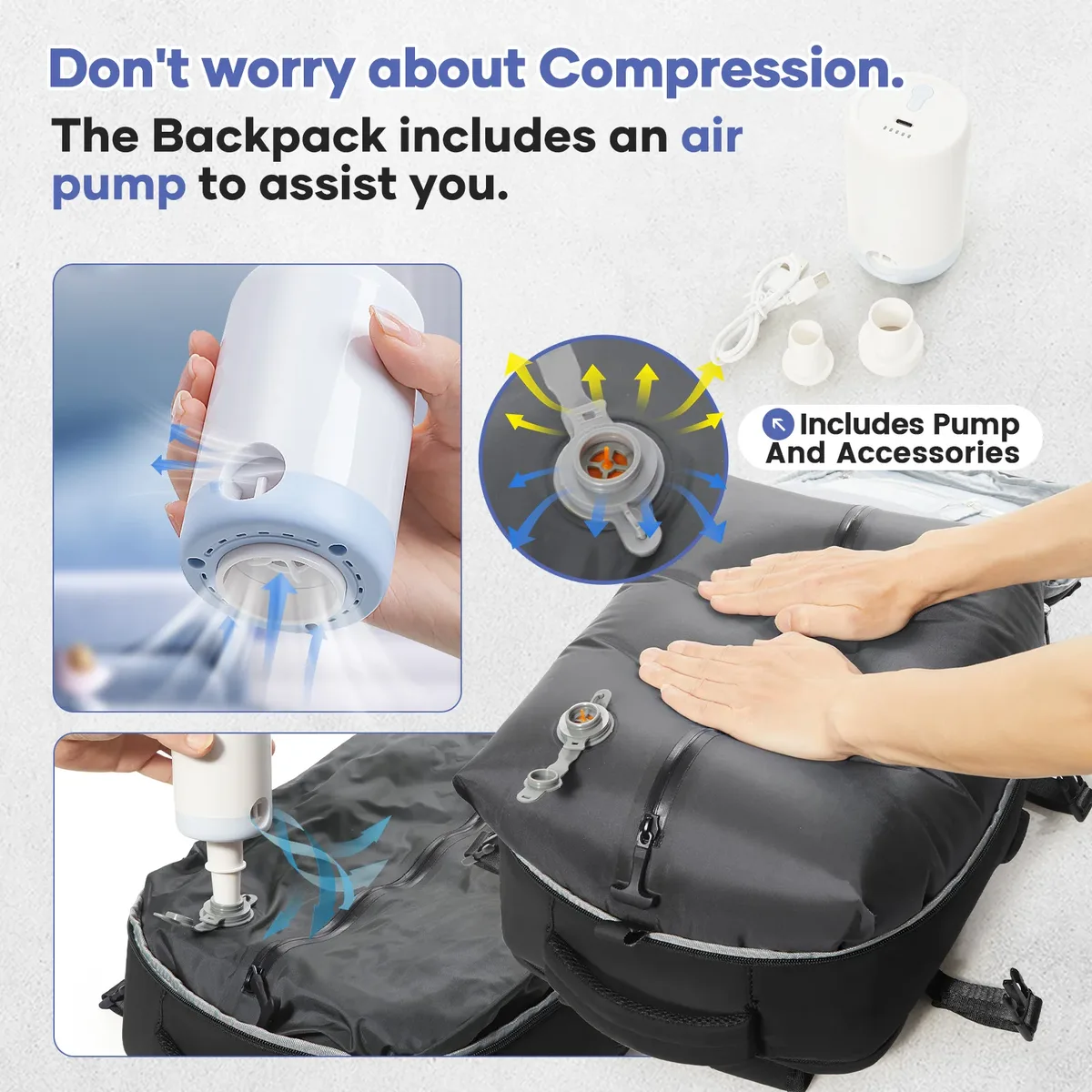 sac à dos de voyage à compression sous vide – sac de randonnée pliable de grande capacité, sac léger pour ordinateur portable, sac à dos essentiel de voyage en plein air