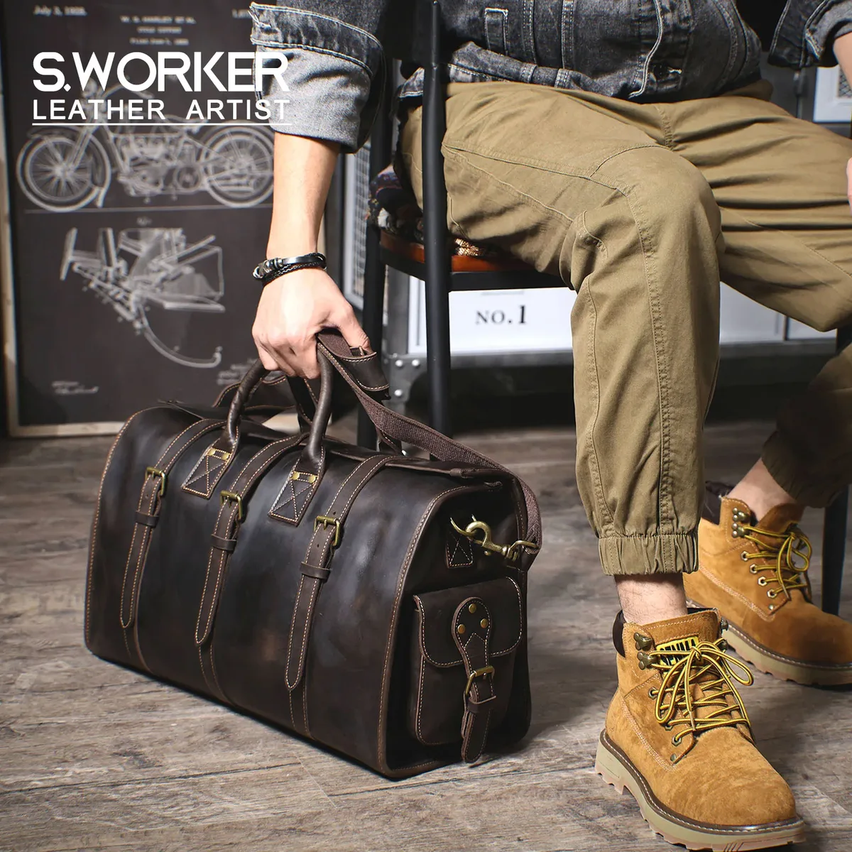 Sac de voyage vintage en cuir véritable pour homme, grande capacité, sac de sport en cuir de vachette, style classique, sac de week-end, sac de nuit