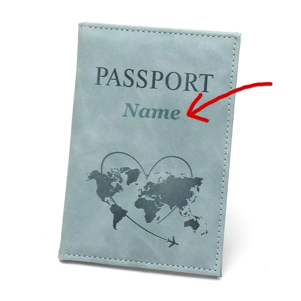 porte-passeport personnalisé avec nom et motif adorable de chiot de dessin animé, pochette de voyage portable à motif avion minimaliste