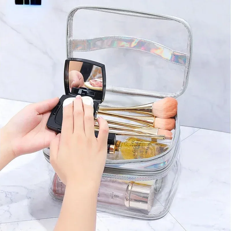 trousse de toilette transparente femme grande capacité, sac de voyage portable et imperméable pour filles, sac de rangement