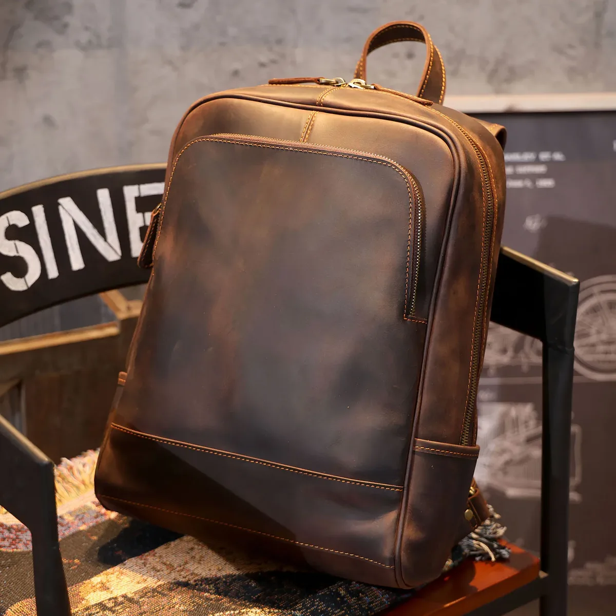 s.worker – sac à dos vintage en cuir véritable pour hommes, grand sac à bandoulière en cuir de vache pour ordinateur portable, sac d'école classique vintage crazy horse