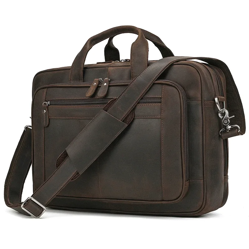 17.3 pouces mallette pour ordinateur portable en cuir véritable pochette d'ordinateur voyage d'affaires fourre-tout sacs à main pour hommes mâle grand bref étui sac rétro