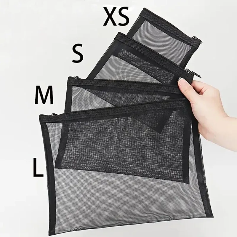3 pièces sac cosmétique femmes maille sac de maquillage avec fermeture éclair organisateur rouge à lèvres brosse sacs transparents étudiant trousse de toilette sac