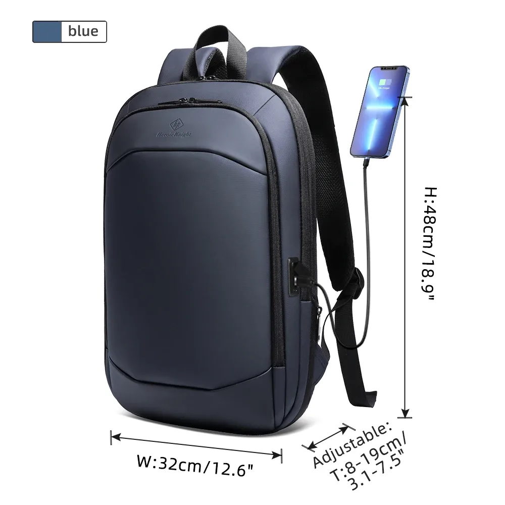 heroic knight-sac à dos d'affaires étanche pour homme et femme, sac pour ordinateur portable mince 17 ", sac d'école de luxe avec usb, fermeture éclair ykk, mode de travail