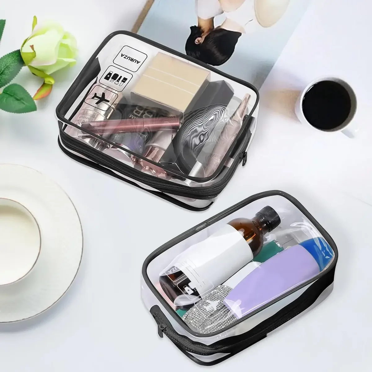 trousse de maquillage transparente avec fermetures éclair, 1/3 pièces, organisateur transparent étanche, sacs à cosmétiques pour vacances, voyage d'affaires, salle de bain aéroport