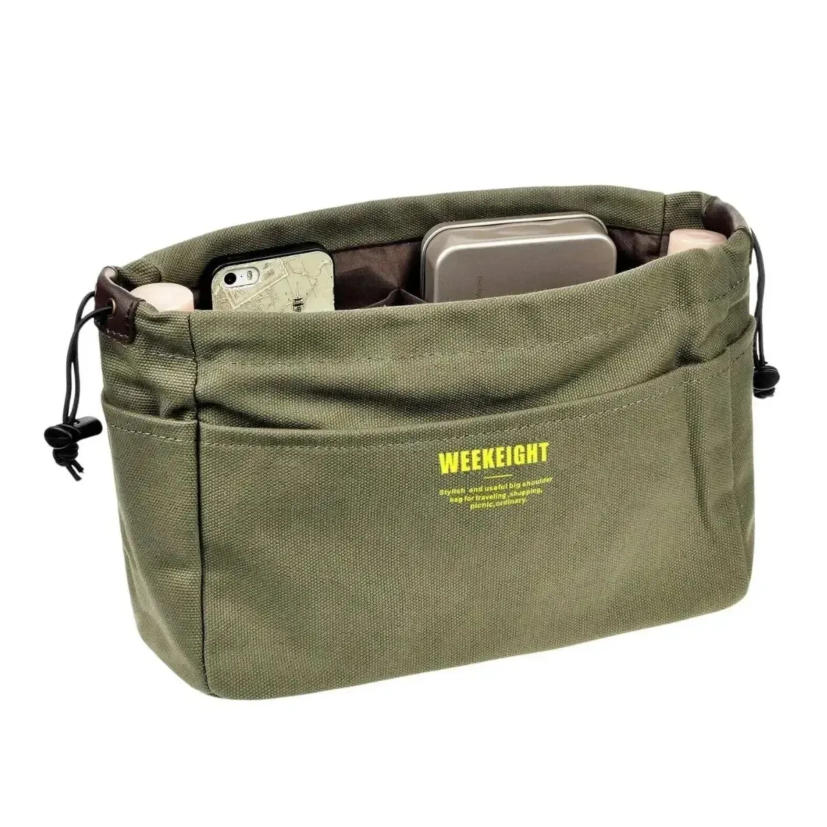 organisateurs de rangement en toile à cordon de serrage, sac à doublure multi-poches, sac de rangement de voyage léger et portable