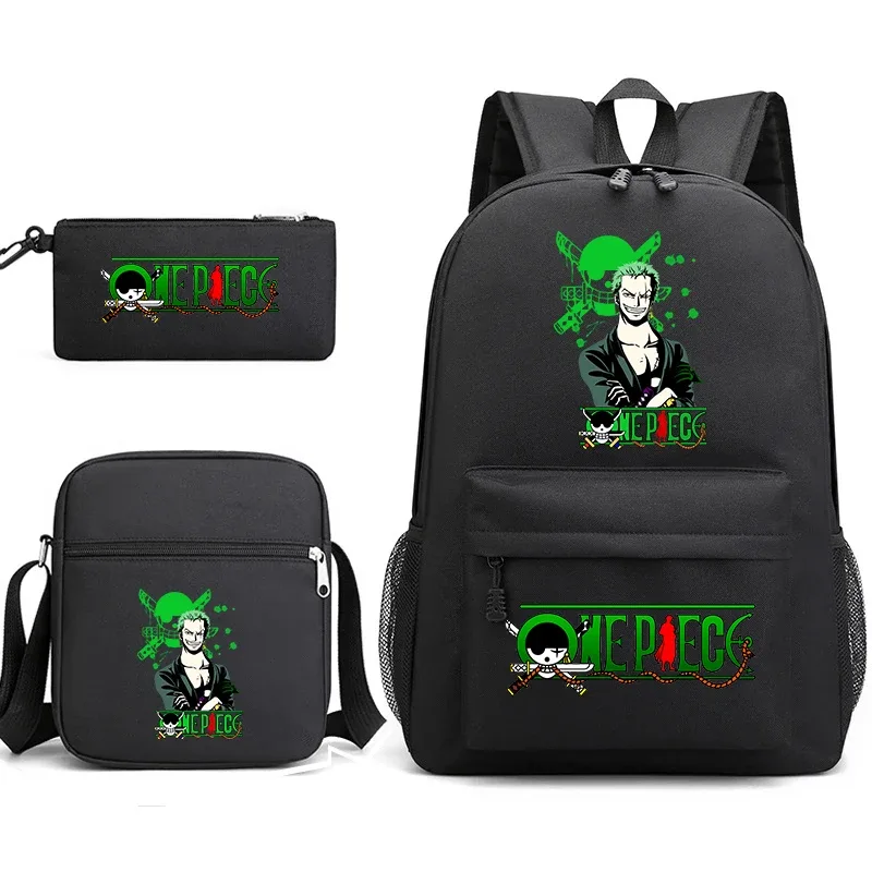 ensemble de sacs à dos graphiques one piece zoro pour enfants et adolescents avec sac à bandoulière et trousse à crayons