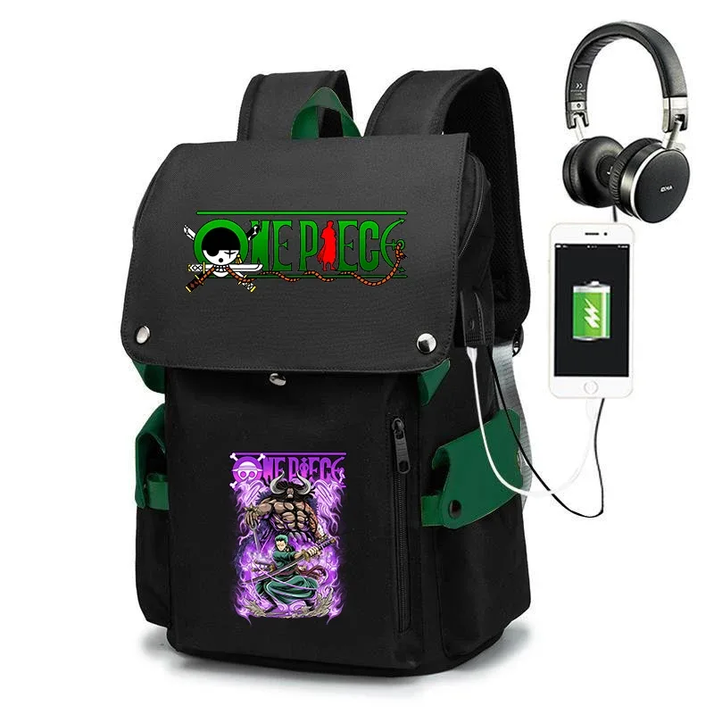 sac à dos d'école imprimé one piece zoro, sac à dos décontracté de grande capacité, sac de voyage pour enfants et adolescents