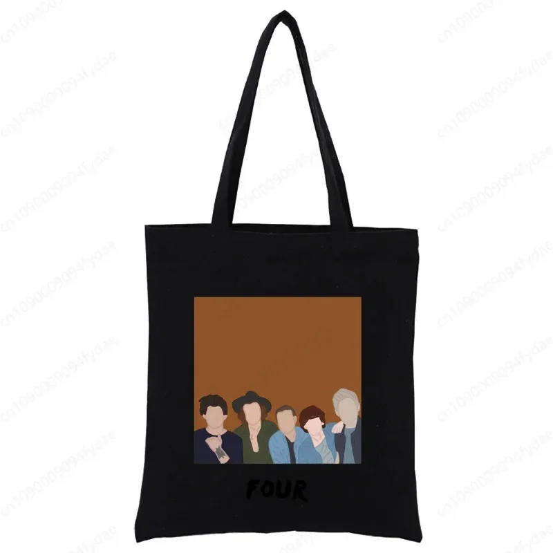 sac à bandoulière en toile pour femmes, sac à main personnalisé one direction, fourre-tout décontracté, réutilisable, grande capacité, sac de shopping noir