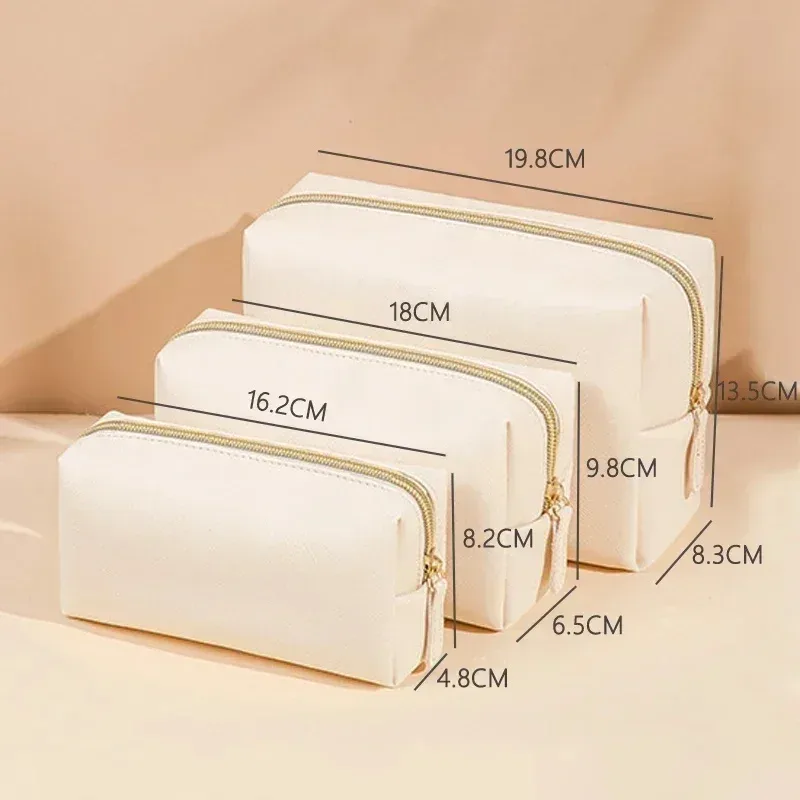 sac de maquillage pour femmes en cuir pu imperméable, couleur unie, trousse de toilette de voyage, organiseur de rangement cosmétique portable