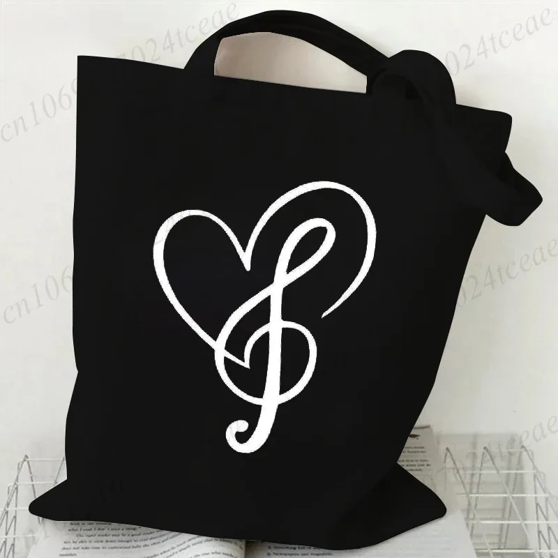 sac en toile harajuku pour femmes, sacs à bandoulière décontractés, grand sac fourre-tout, sac à main avec motifs de notes musicales, sacs à main tendance