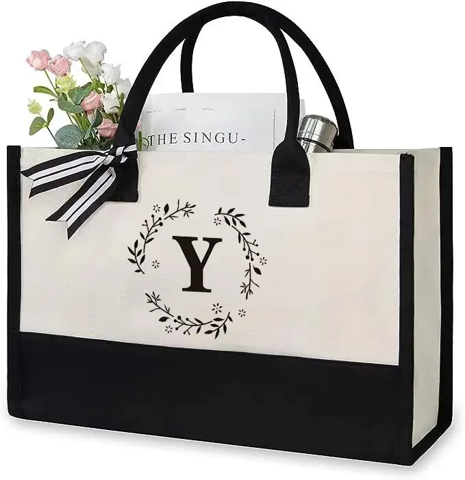 sac fourre-tout en toile lettre anniversaire cadeau de mariage personnalisé boutique logo d'affaires mode grande capacité sac à provisions bolsos 2025