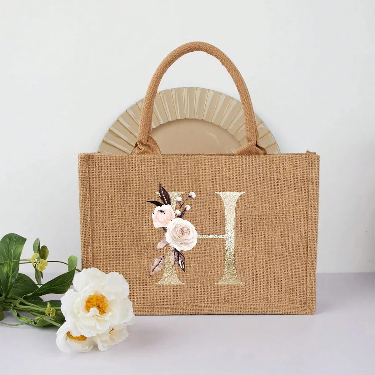 nouveau sac à main élégant en lin à motif lettres dorées, sac à main portable multifonctionnel, sac en lin, sac à main simple grande capacité, sac de rangement décontracté portable, sac de courses multifonctionnel, nouveau design, grande capacité, parfait pour le shopping