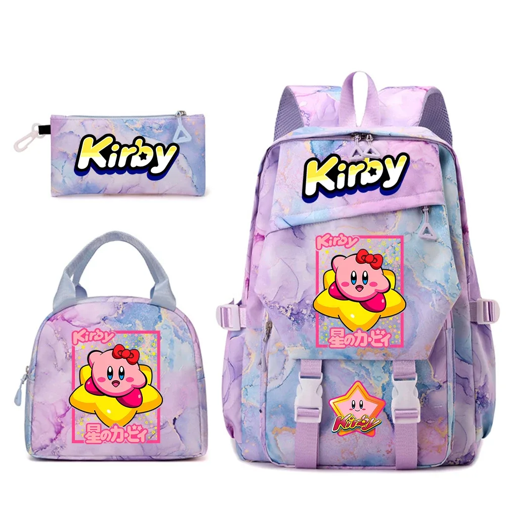 ensemble de sacs à dos pour étudiantes avec imprimé kirby, sac à déjeuner et trousse à crayons, sac à dos scolaire léger