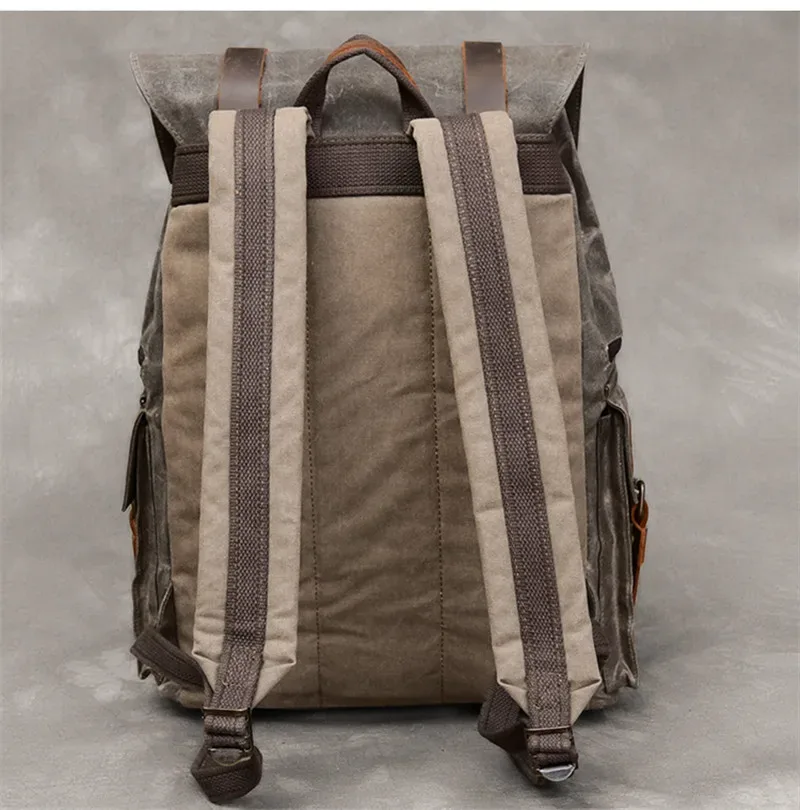 sac à dos vintage en toile et cuir group pour homme, cartable imperméable de grande capacité, en cuir de vache, pour voyage en plein air