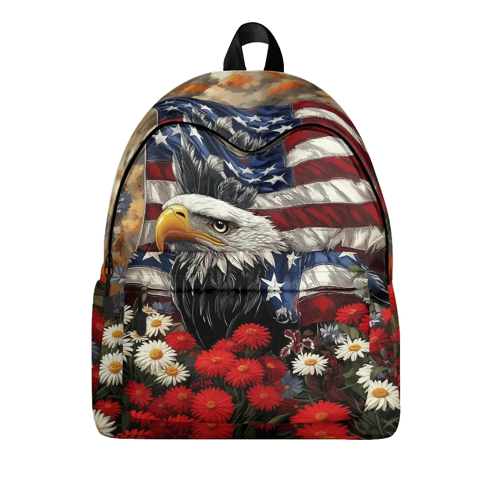 sac à dos imprimé à rayures étoiles patriotiques, aigle américain, sacs à crayons, bretelles réglables, sac d'école léger et durable, ensembles de voyage pour adolescents