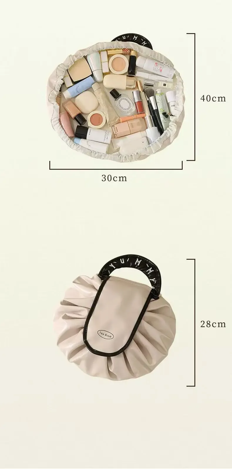 sac de maquillage à cordon de serrage, organisateur de cosmétiques de voyage en pu imperméable, trousse de toilette portable, pochette de rangement de grande capacité pour femmes